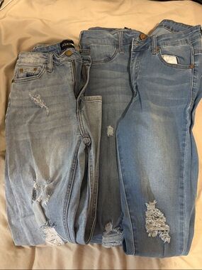Fashion Nova Light Blue Distressed Skinny Jeans Trio All size 7